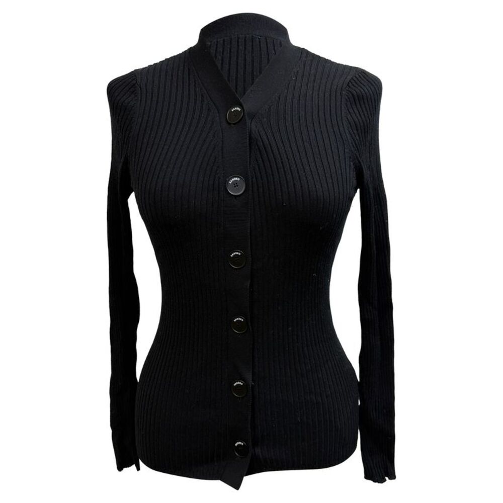 Sandro Knitted Button-Down Cardigan in Black Viscose